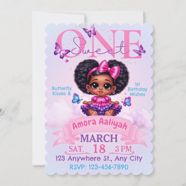 Carte Sweet ONE Afro Puff Baby Girl 1er anniversaire (Devant)