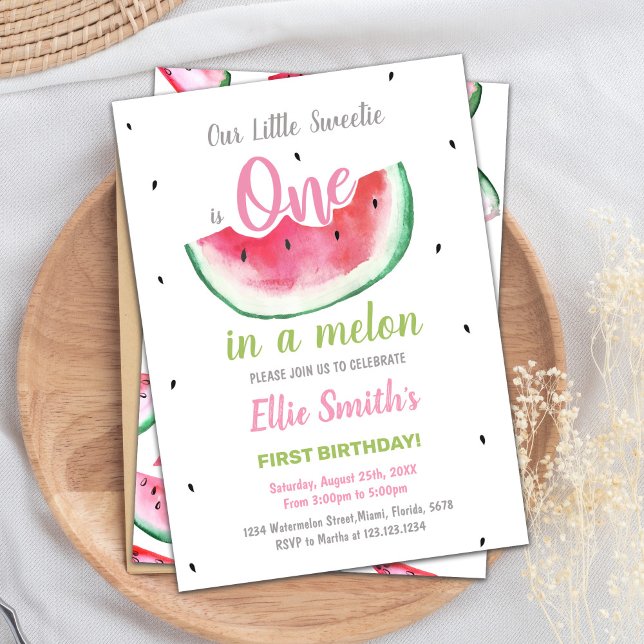 Carte Sweet One Summer Party pour filles (1st Watermelon Birthday Invitations)