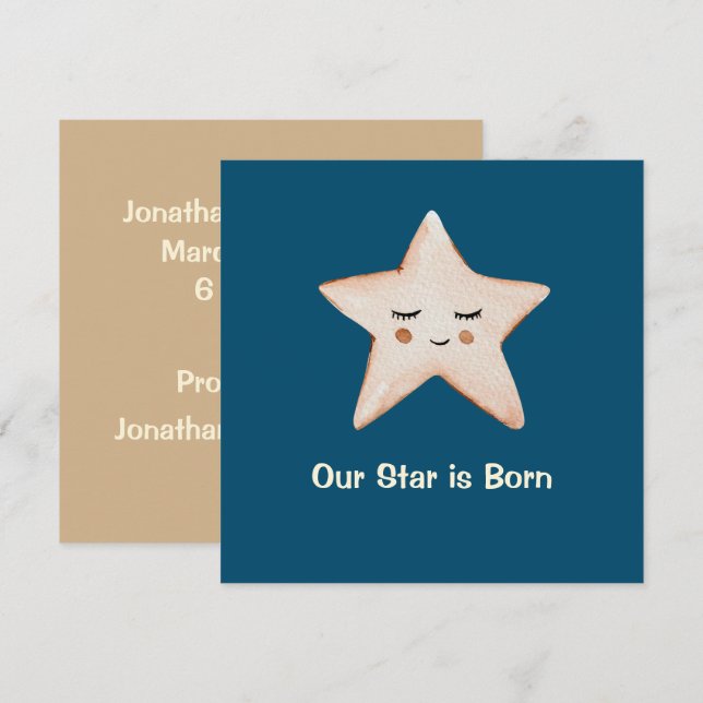 Carte Sweet Our Star est né Blue Star Annonce de naissan (Devant / Derrière)