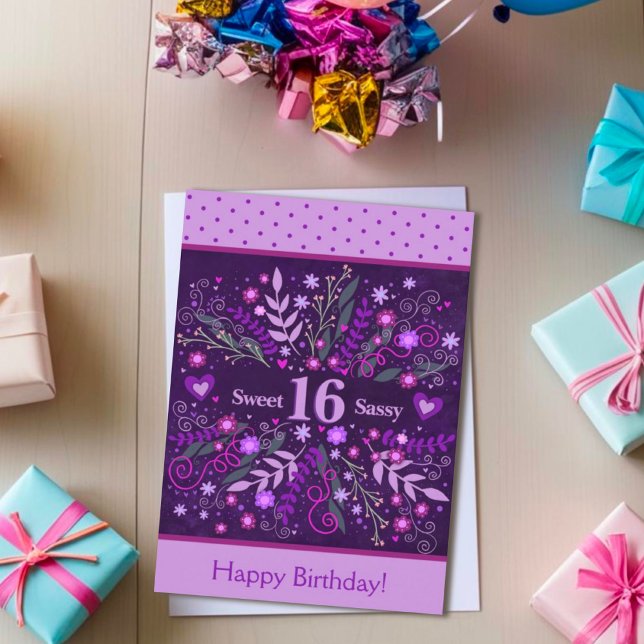Carte Sweet Sassy 16 Anniversaire Floral Purple Inspiriv (Créateur téléchargé)