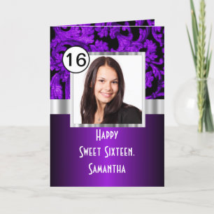 Carte Sweet sixteen damassé violet et noir