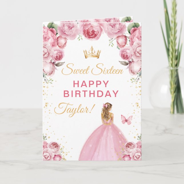Carte Sweet sixteen de fille aux cheveux rose blonde (Devant)