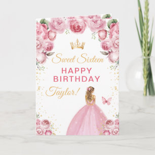 Carte Sweet sixteen de fille aux cheveux rose blonde
