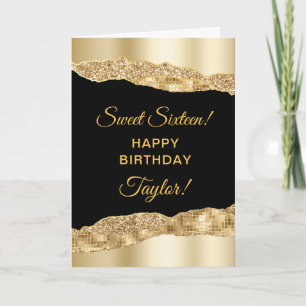 Carte Sweet sixteen de lances or et noir glam