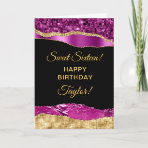 Carte Sweet sixteen de larmes violet et doré