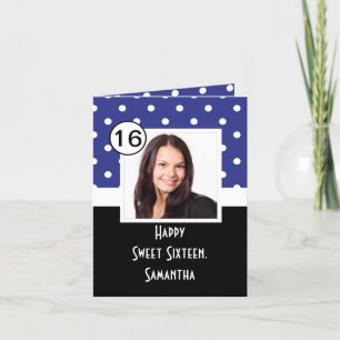 Carte Sweet sixteen de polkadot bleu marine