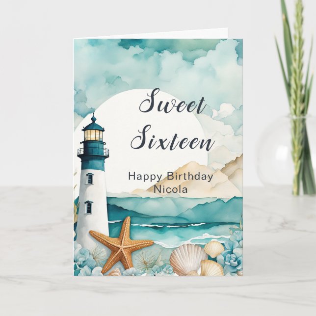 Carte Sweet sixteen phare Nautique Anniversaire (Devant)