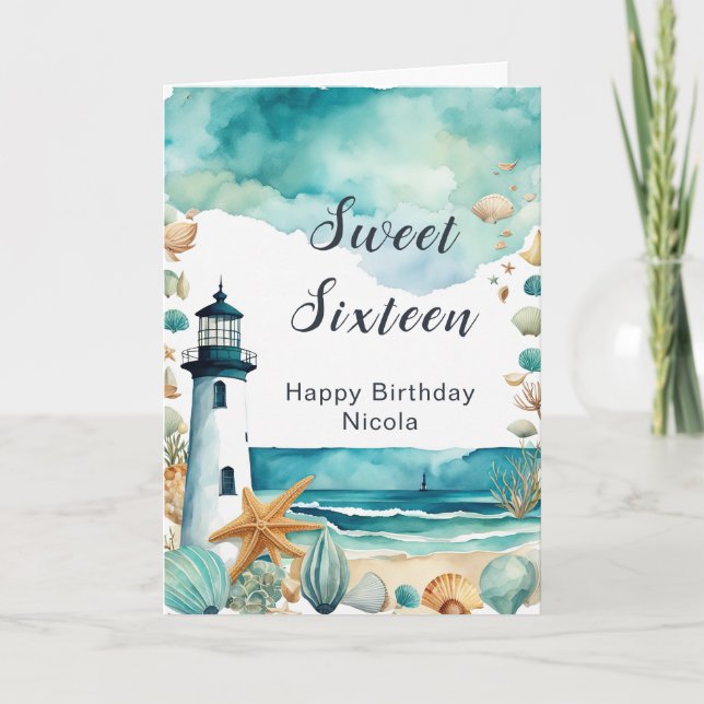 Carte Sweet sixteen phare Nautique Anniversaire (Devant)