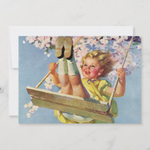 Carte Swing vintage, Fille qui se balancent dans un arbr
