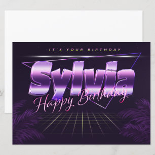 Carte Sylvia Nom Prénom lila retro Map Anniversaire