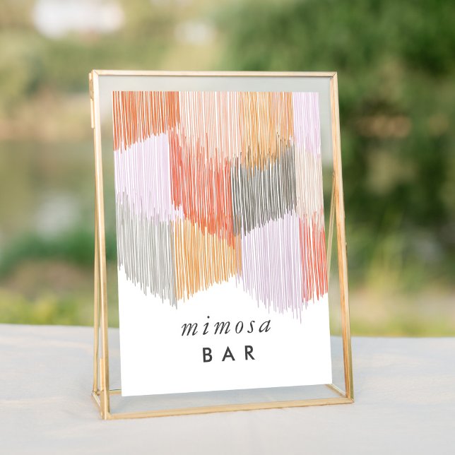 Carte Symbole de la table de la barre de Mimosa rose (Pink modern fringe bachelorette party mimosa bar table sign.)