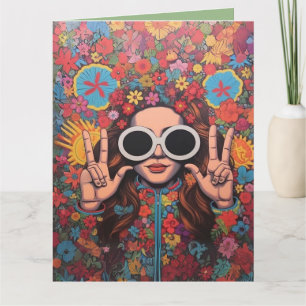 Carte Symbole de paix à doigt floral brillant Hipster pe