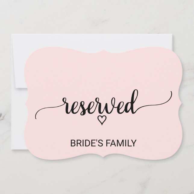 Carte Symbole de réservation Blush Pink Simple (Devant)