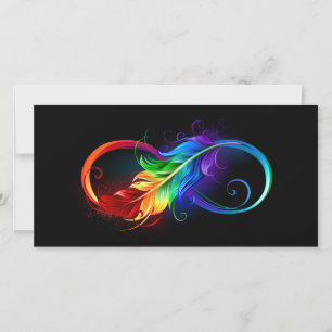 Carte Symbole d'infini avec plume arc-en-ciel