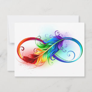 Carte Symbole d'infini avec plume arc-en-ciel