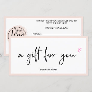 Carte Symbole du coeur rose pastel certificat cadeau