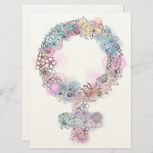 Carte Symbole féministe Vénus avec fleurs