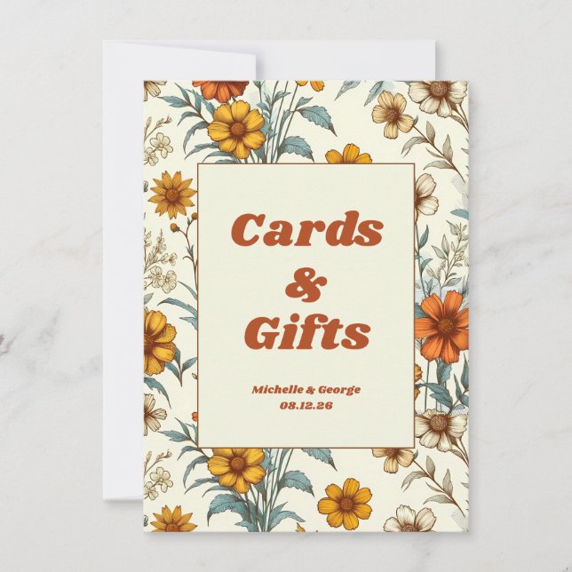 Carte Symbole Floral les années 70 mariage intemporel ca (Devant)