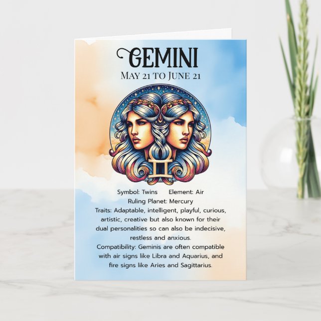 Carte SYMBOLE Horoscope Gemini | Anniversaire (Devant)