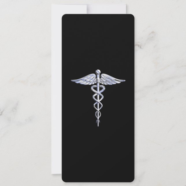 Carte Symbole Médicale de Caduceus en argent sur la déco (Devant)