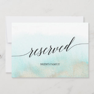 Carte Symbole réservé Aqua & Gold Watercolor Beach Weddi