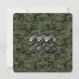 Carte Symbole Zodiaque Aquarius sur camo numérique vert 