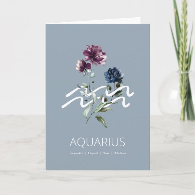 Carte Symbole Zodiaque Floral Moderne Aquarius (Devant)