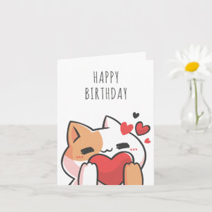 Carte Sympa coeur de chat heureux anniversaire