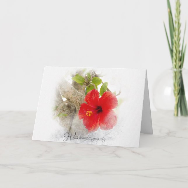 Carte sympathie aux fleurs d'hibiscus rouge (Devant)