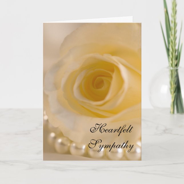 Carte Sympathie avec la rose blanche et les perles (Devant)