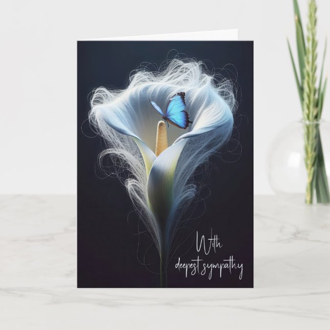 Carte Sympathie Blanc Calla Lily et Papillon (Devant)