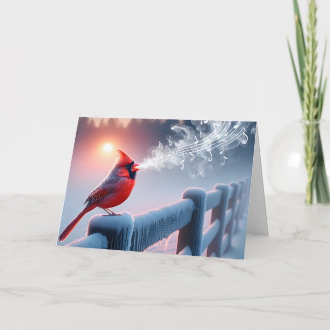 Carte Sympathie Cardinal Rouge Chant Sur La clôture D'Hi (Devant)