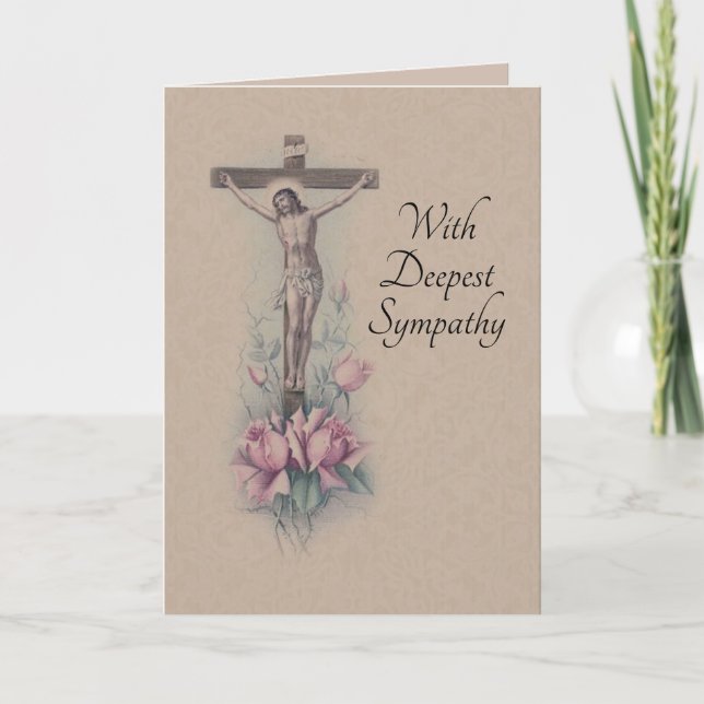 Carte Sympathie catholique traditionnelle Roses roses cr (Devant)