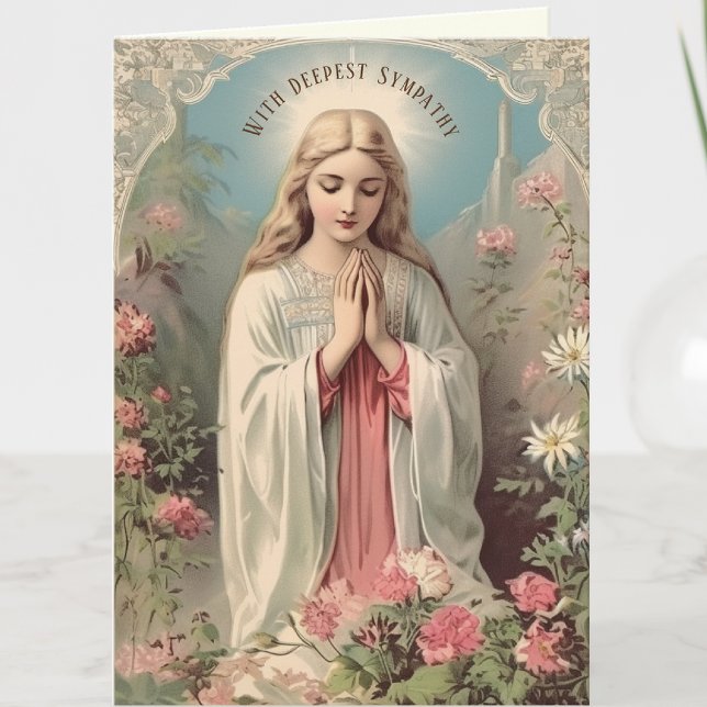 Carte Sympathie catholique Vierge Marie Écriture (Discover solace in our vintage Blessed Mother Sympathy Card. )
