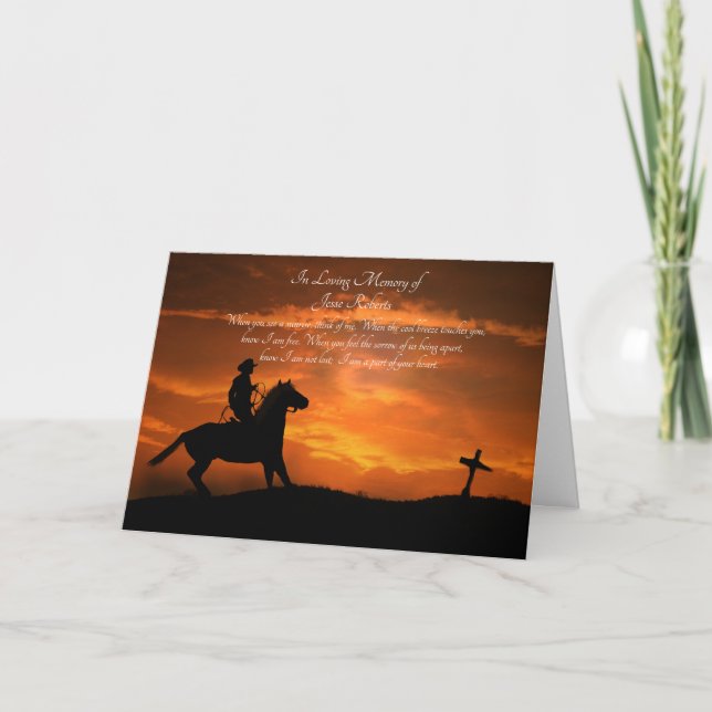 Carte Sympathie commémorative Cowboy Nom personnalisé (Devant)