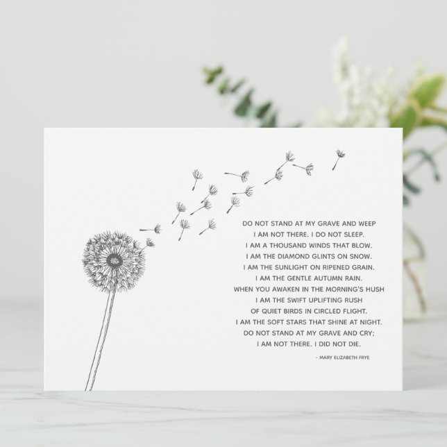 Carte Sympathie Dandelion pour les condoléances de perte (Debout devant)