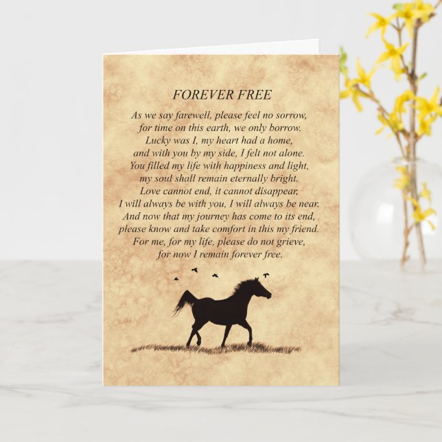 Carte Sympathie du cheval Beau poème sur parchemin Look (Fleur jaune)