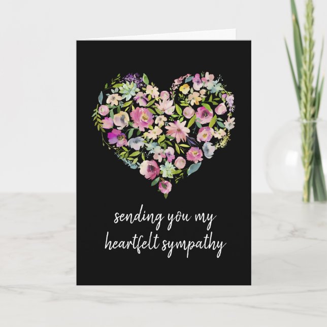 Carte Sympathie du coeur | Condolence du coeur floral (Devant)