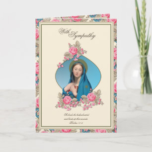 Carte Sympathie élégante Vierge Marie Roses roses roses