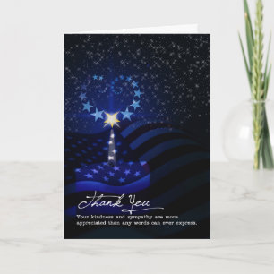 Carte Sympathie Merci bleu bougie lumière et drapeau