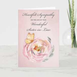 Carte Sympathie Perte de soeur en droit Papillon rose ro