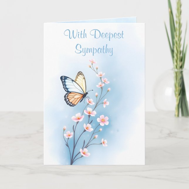 Carte Sympathie profonde Bleu Aquarelle Papillon Fleur (Devant)