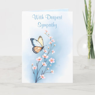 Carte Sympathie profonde Bleu Aquarelle Papillon Fleur