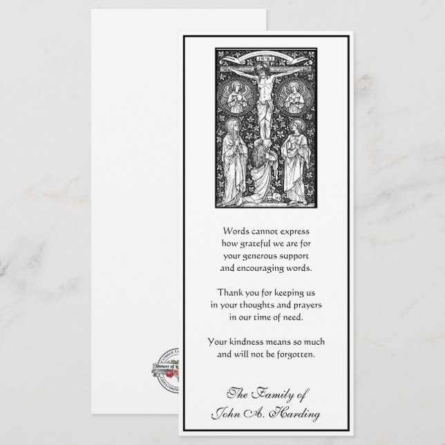 Carte Sympathie religieuse catholique funéraire Merci (Devant / Derrière)