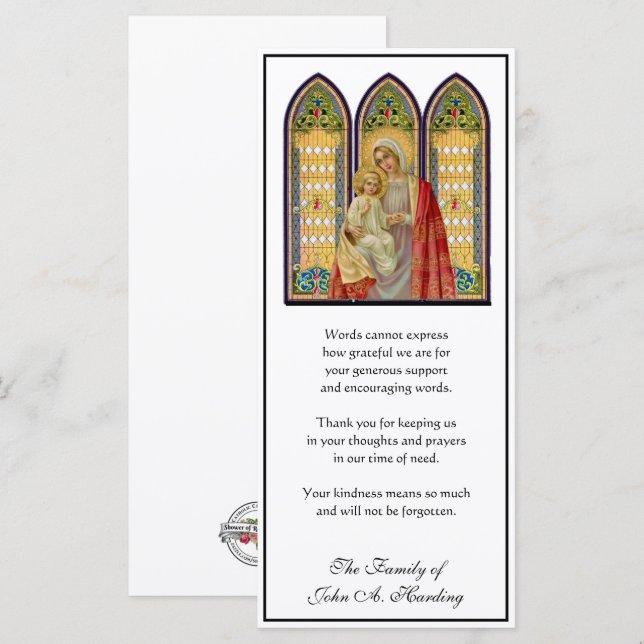 Carte Sympathie religieuse catholique funéraire Merci (Devant / Derrière)