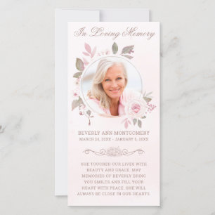 Carte Sympathie Rose rose Floral Photo Prière funéraire
