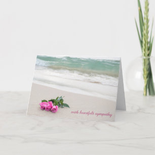 Carte sympathie roses roses sur sable de plage