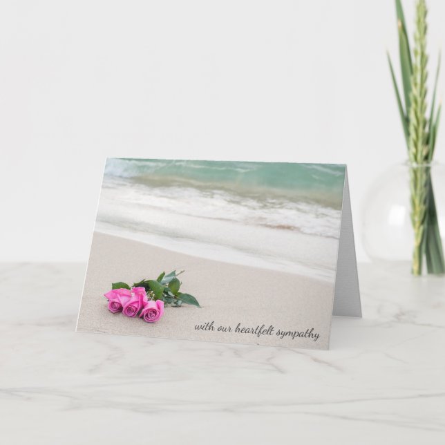 Carte sympathie roses roses sur sable de plage (Devant)