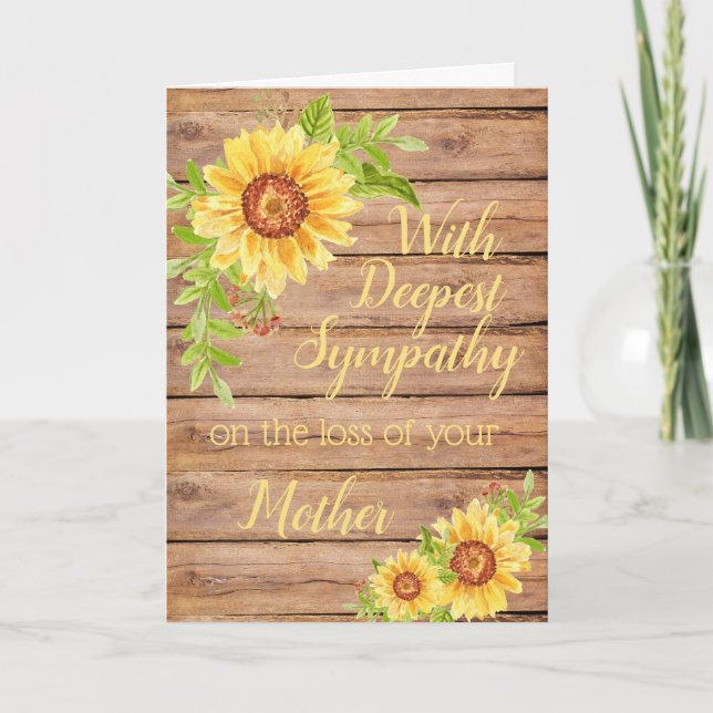 Carte Sympathie rustique Mère Floral Tournesol jaune (Devant)