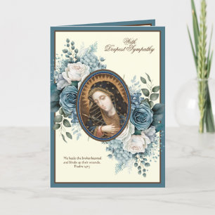Carte Sympathie Vierge catholique Marie Bleu Floral